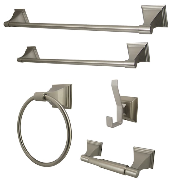 Monarch 5-Piece Bathroom Accessory Set, Brushed Nickel